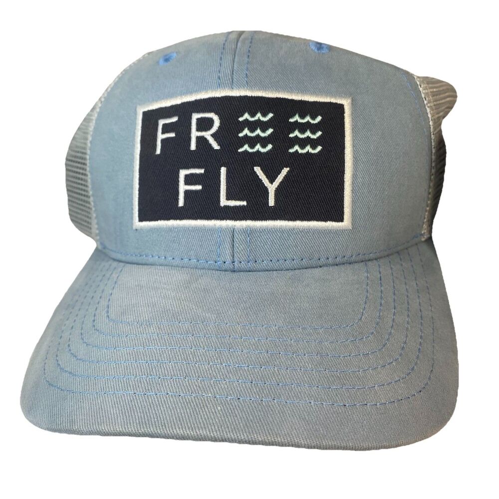 Free Fly Hat Cap Snap Back  Mesh Trucker Patch Blue Gray Outdoor Mens